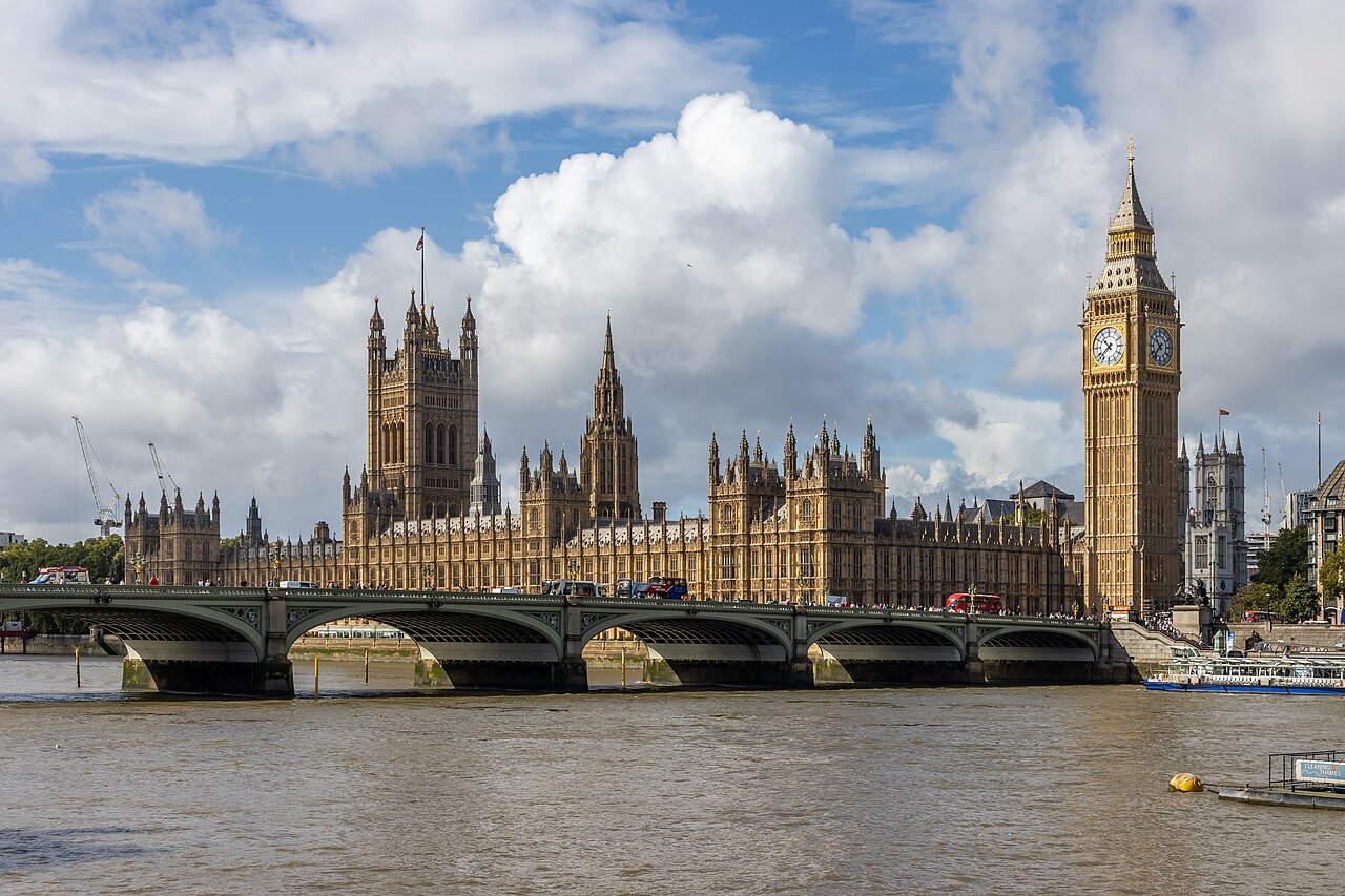 Westminster Bridge and the Palace of Westminster beside the River Thames in London